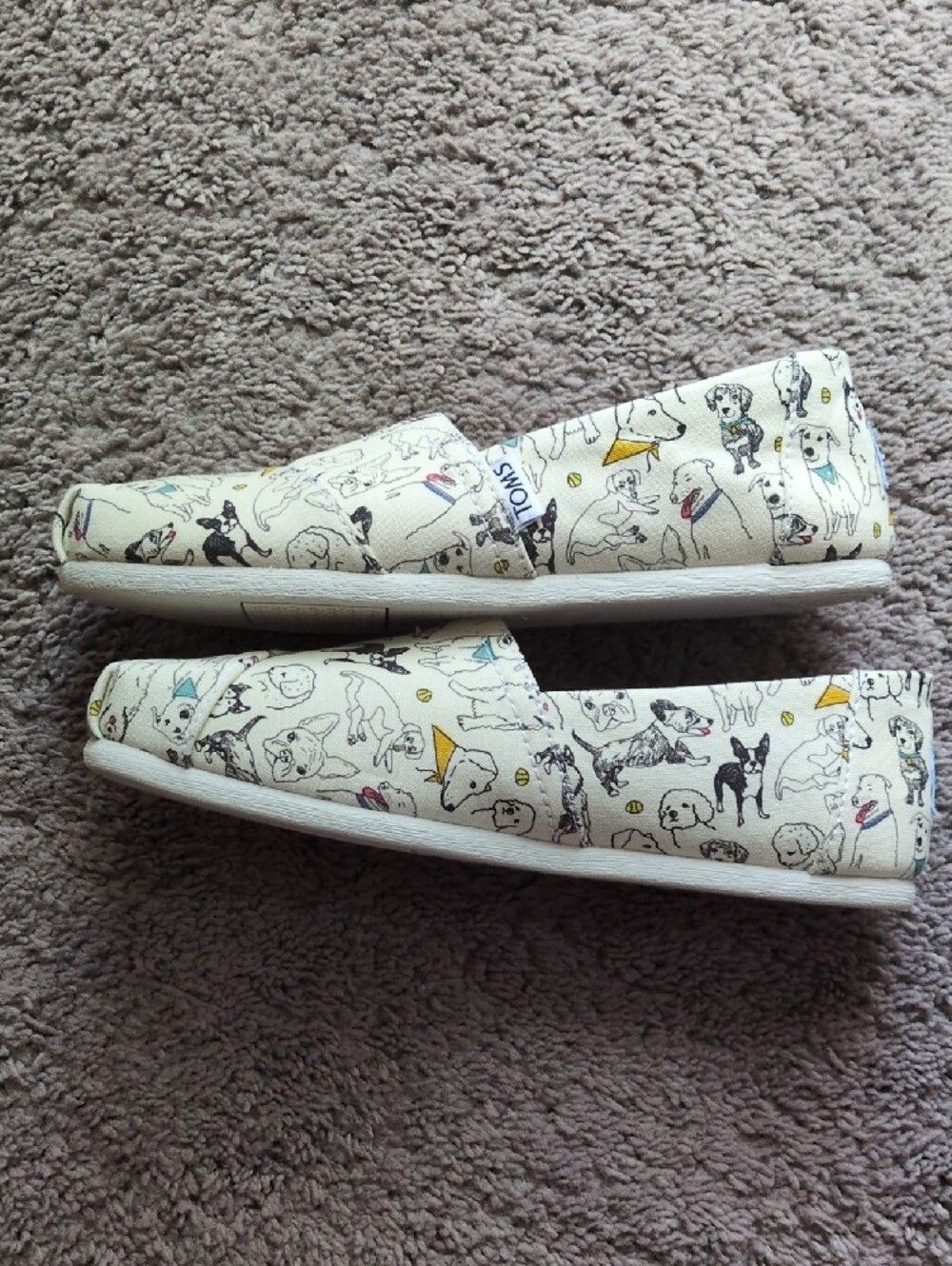 TOMS Cream Canvas Slip-On Flats with Dog Print - Picture 3 of 5